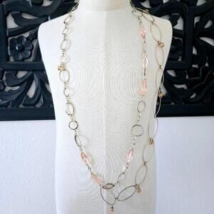 Cookie Lee Pink Beaded Gold Tone Chain Link Necklace
